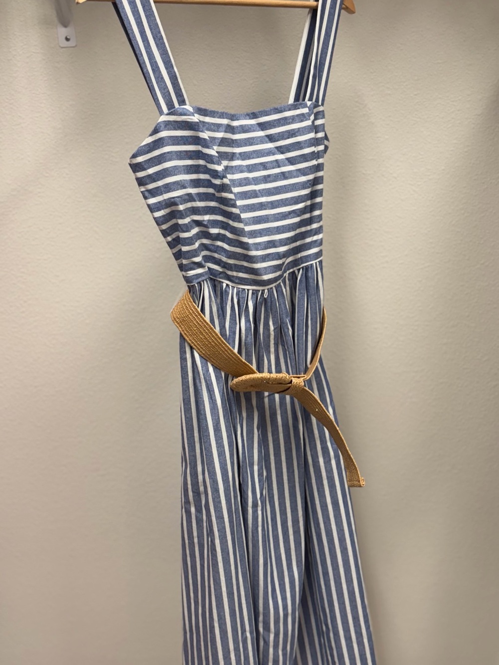 Eliza J Blue and White Striped Summer Dress with Belt Detail